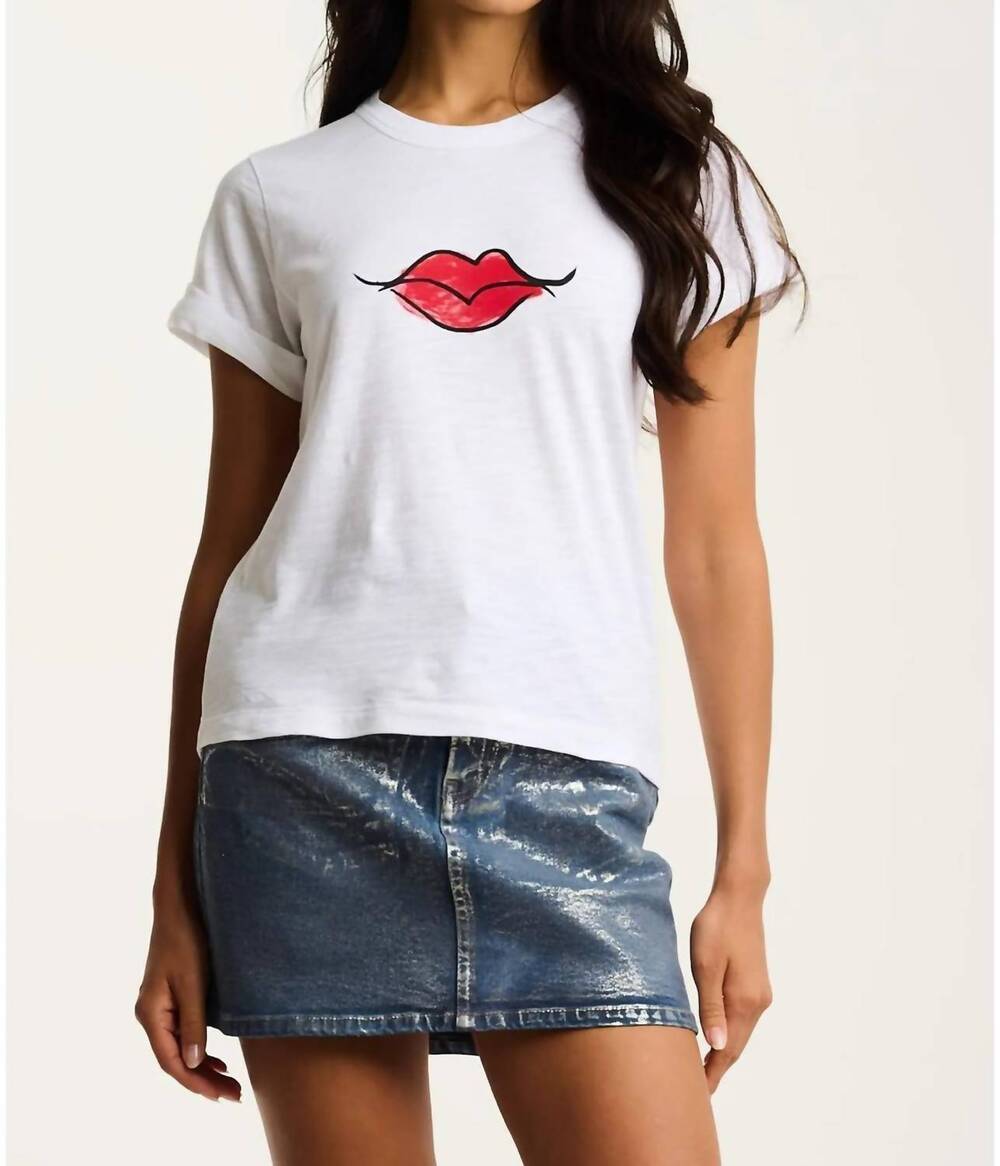 NEW LISA TODD kiss and make up short sleeve tee in white